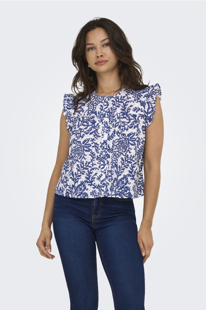 ONLAMANDA CHANEE CAP EMB TOP WVN 15350007 CLOUD DANCER/W ESTATE BLUE